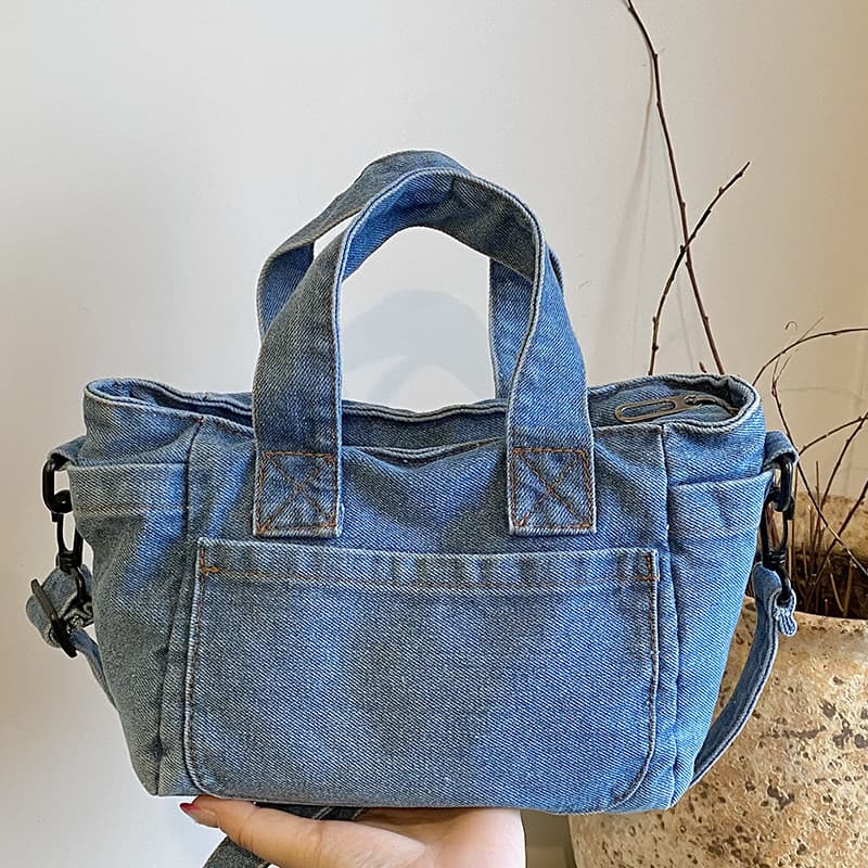 Denim bag women's tote bag large capacity summer 2026 new style simple and stylish one-shoulder class commuter bag for women