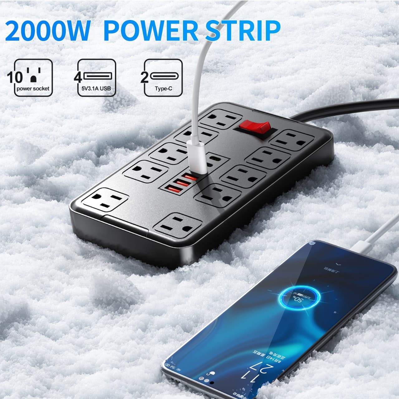 Surge Switch US Standard Power Strip Home Use Extension Board 10 Ports USB Plug Board Safe And Reliable High Quality Copper