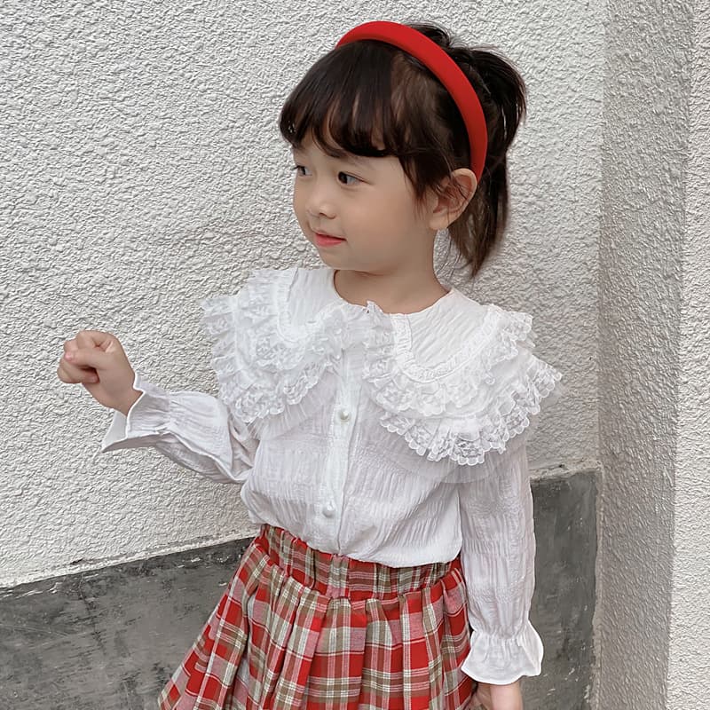 ins children's shirt spring and autumn children's clothing baby girl large lapel top girl's fashionable long-sleeved shirt princess style