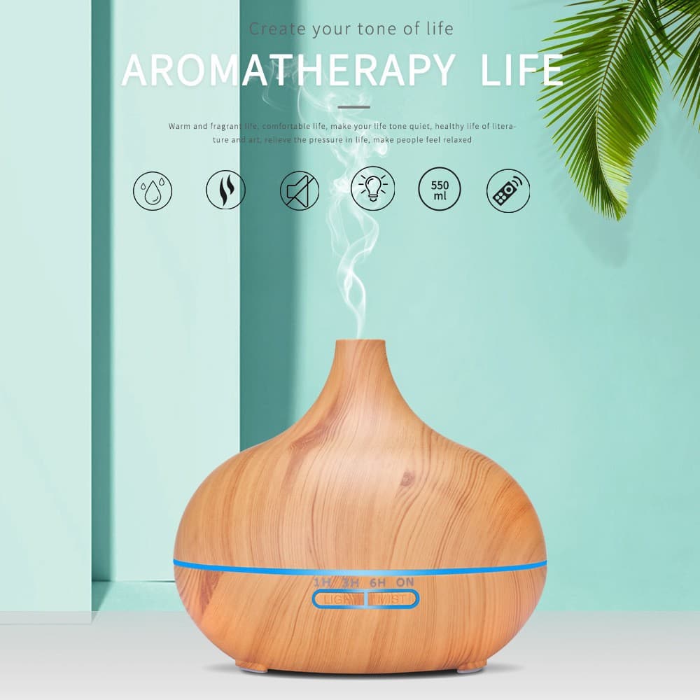 550ml Wood Grain Aromatherapy Machine Colorful Light Remote Control Aromatherapy Machine Ultrasonic Aromatherapy Machine Humidifier Diffuser