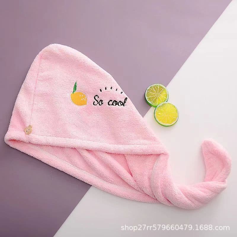 Coral fleece embroidered hair drying cap, women's super absorbent and quick-drying long hair towel, shower cap, head wrap, thickened
