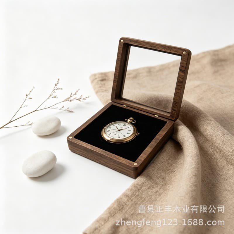 Black Walnut Color Solid Wood Jewelry Box with Transparent Acrylic Portable Watch and Pocket Watch Display Box Wooden Collection Box