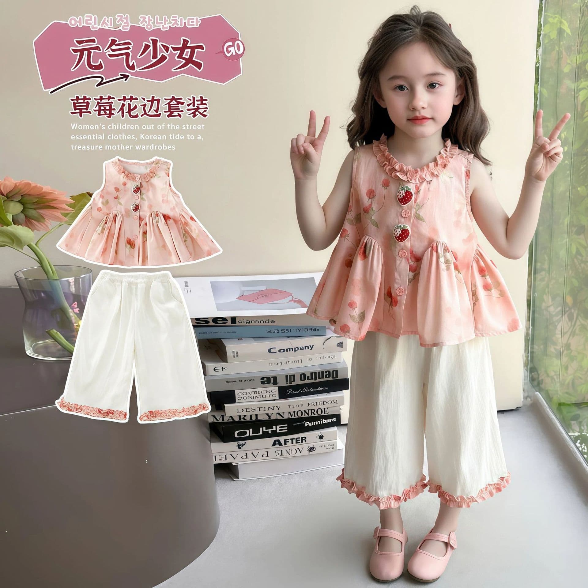 Girls skirt suit, summer baby pure cotton sleeveless straight pants, summer clothes, children's vest, suspender skirt, lace pants
