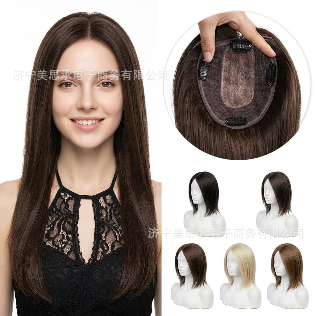 Amazon TUME Wig for Women Cross-border Real Hair Fashion Natural Large Mesh Machine-made Hairpiece Cover Gray Hair
