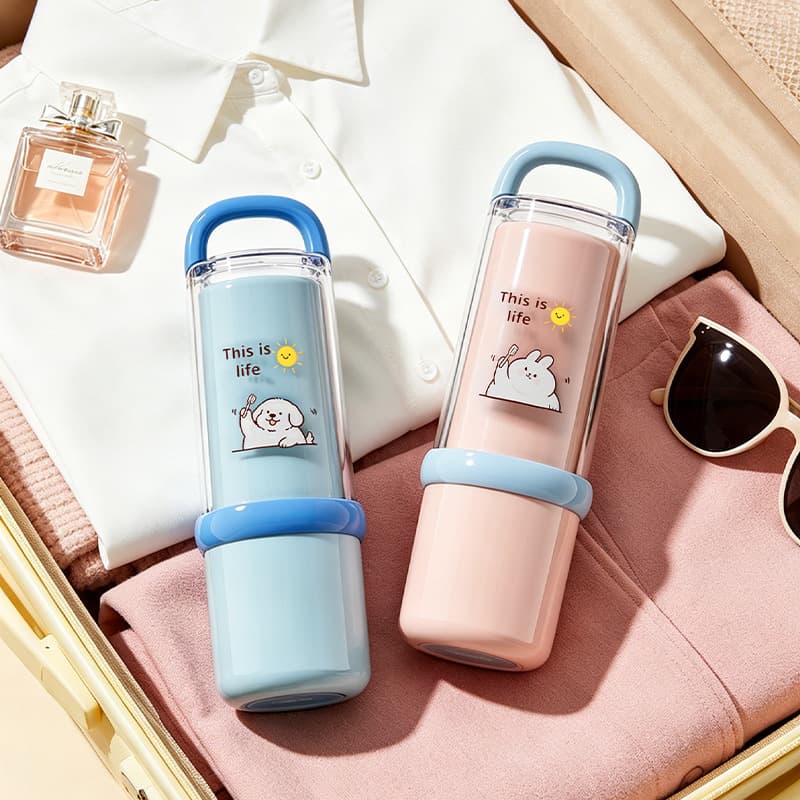 Toothbrush Holder and Rinsing Cup Set, Travel Toothbrush Cup and Case, Portable Dental Care Cup