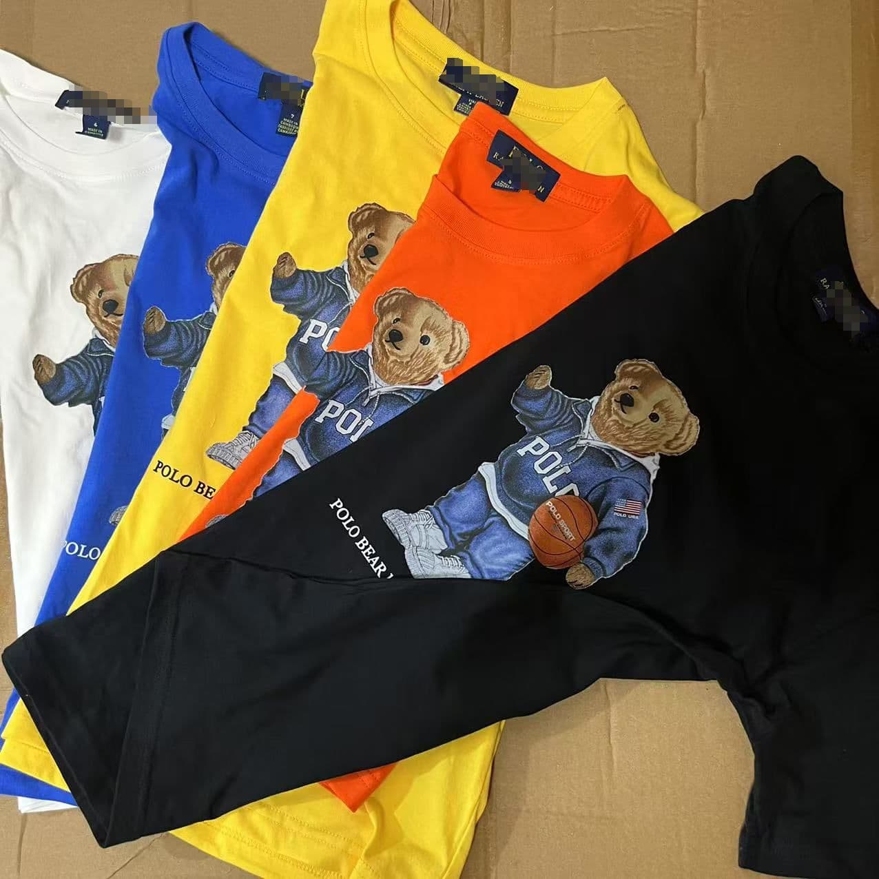 New Japanese and Korean Style RL Casual Cotton Blue Basketball Bear Boys T-Shirt Girls T-Shirt Children's Clothing Round Neck