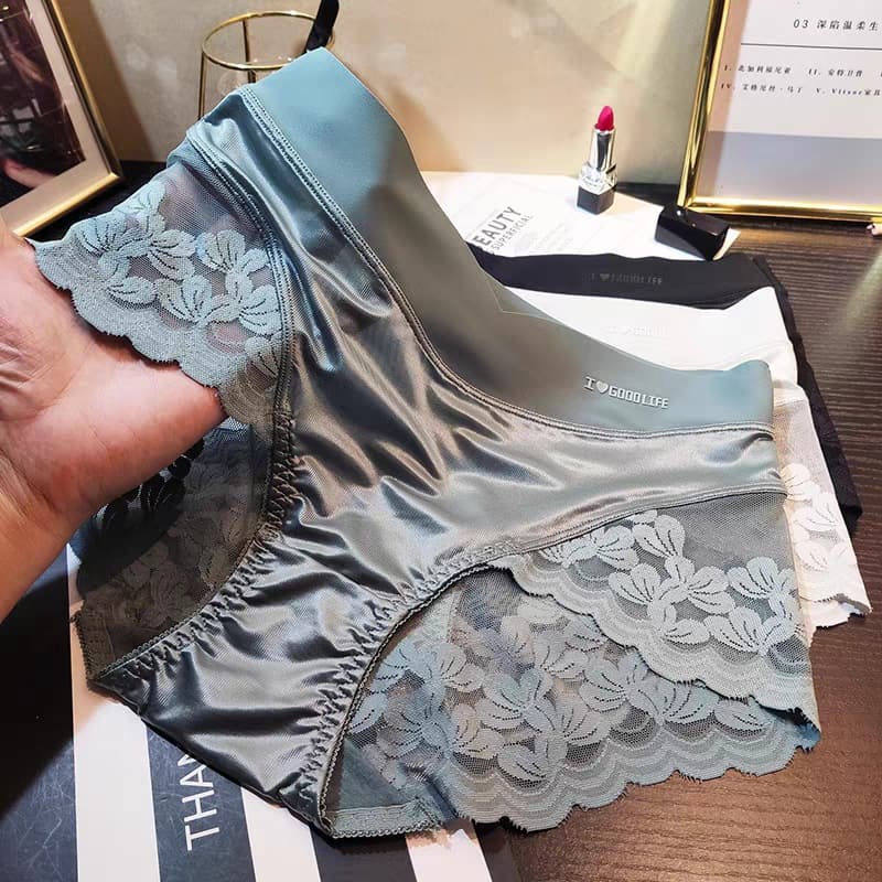 Light Luxury Pure Sexy Lace Mid-Waist Panties for Women, Hip-Hugging Mesh Breathable Cotton Crotch Satin Triangle Briefs