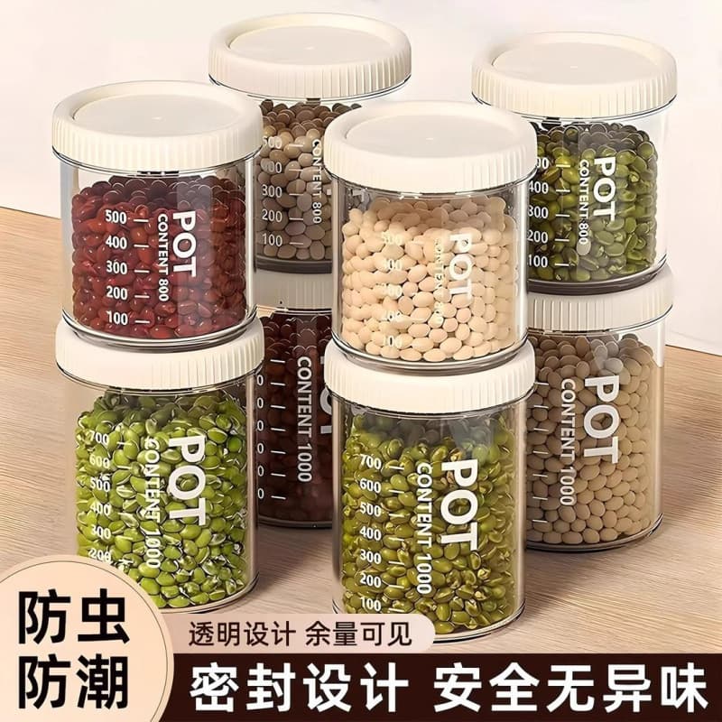 Food-grade transparent storage jars for grains, dry goods, snacks, and tea leaves in kitchen organization