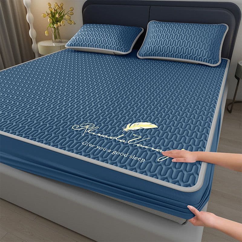Summer Latex Mat Fitted Sheet Three-Piece Set with Thickened Protective Cover and Edging, Air-Conditioning Soft Mat, Summer Ice Silk Mat Manufacturer