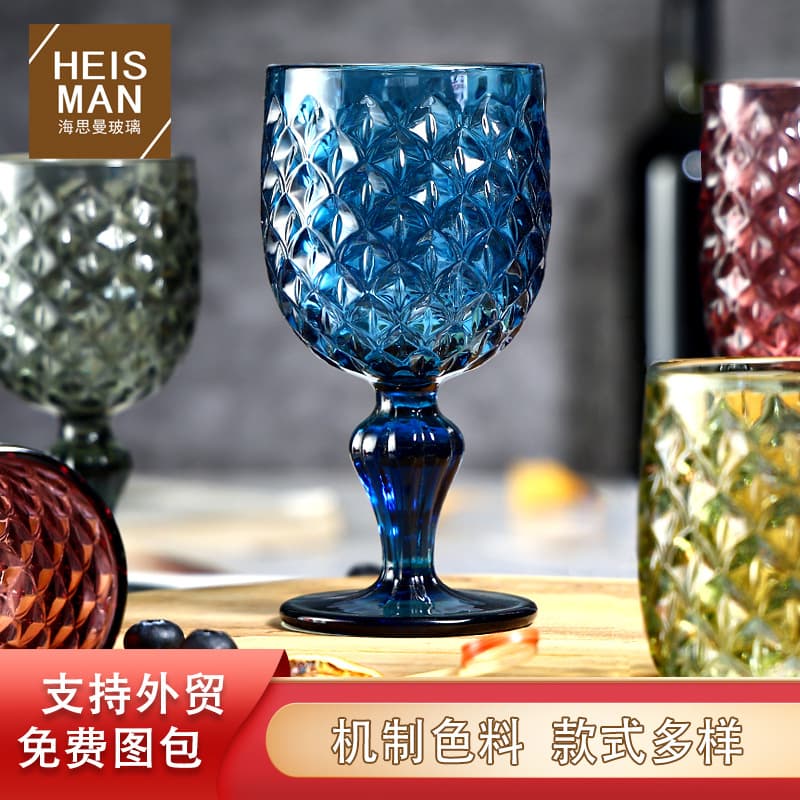 Cross-Border Vintage Embossed Glass High-Ball Juice Glasses, Machine-Made Luxury Spirit Glasses, Natural Color Fish Scale Pattern, Tall and Short Rim Glasses