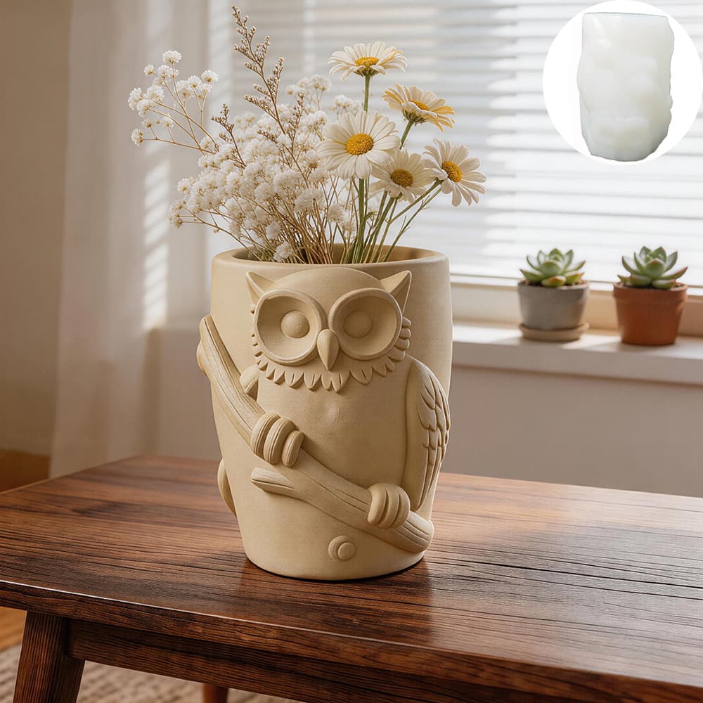 Quan Mingxiang Cartoon Owl Scented Candle Cup Silicone Mold DIY Cement Plaster Small Succulent Vase Mold