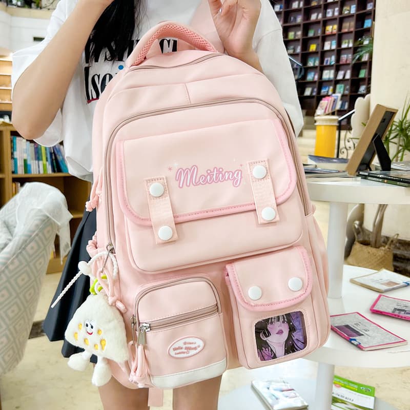 Cute and refreshing Korean style schoolbag, multi-compartment design, plain color backpack for junior high school girls.