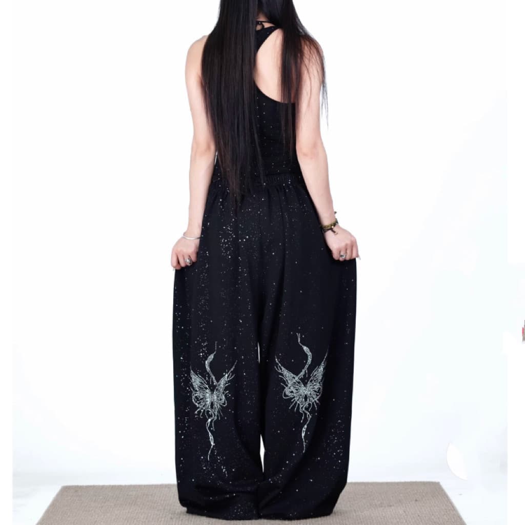 American hot diamond-sprinkled silver flash butterfly snake flash pants for women summer jazz ice-sense ice pants breathable sports pants and sweatpants