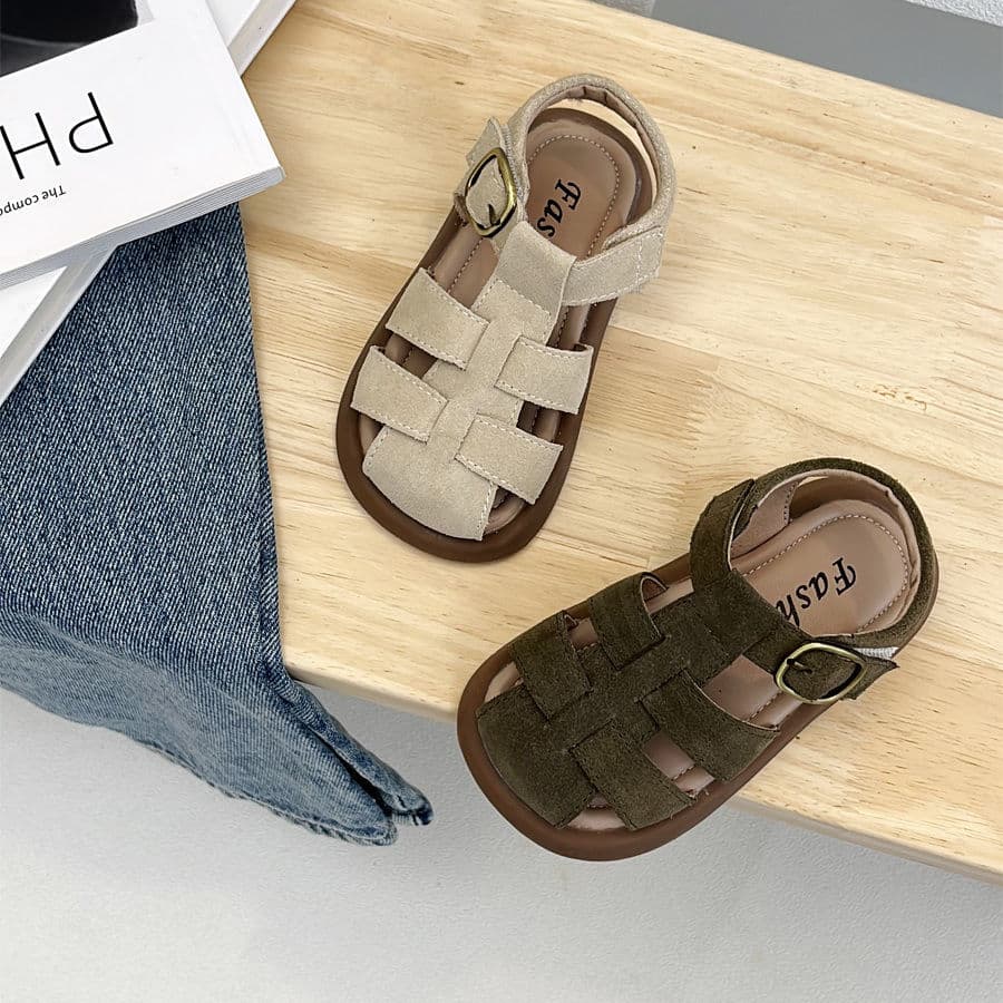 Girls' New Summer Korean-Style Woven Sandals, Soft-Soled Non-Slip Closed-Toe Roman Shoes, Baby Toddler Shoes, Fashionable Retro