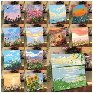Cross-border DIY Digital Oil Painting for Kids, Hand-painted Fill-in Landscape Tulips Digital Oil Painting Wholesale