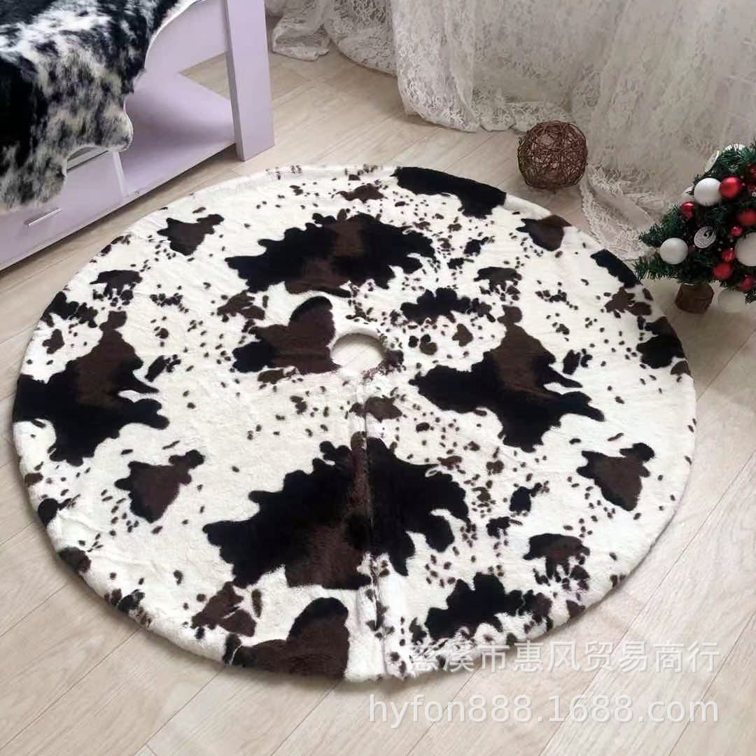 Cross-border new product Christmas tree skirt PV velvet printed cow pattern plush tree skirt home Christmas tree decoration carpet mat