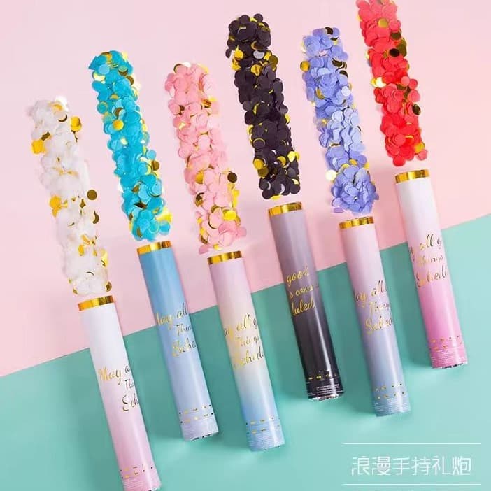 Cross-border exclusive supply of wedding party atmosphere products, hot stamping gradient confetti and cannons, factory direct sales, wholesale, in stock and ready to ship.