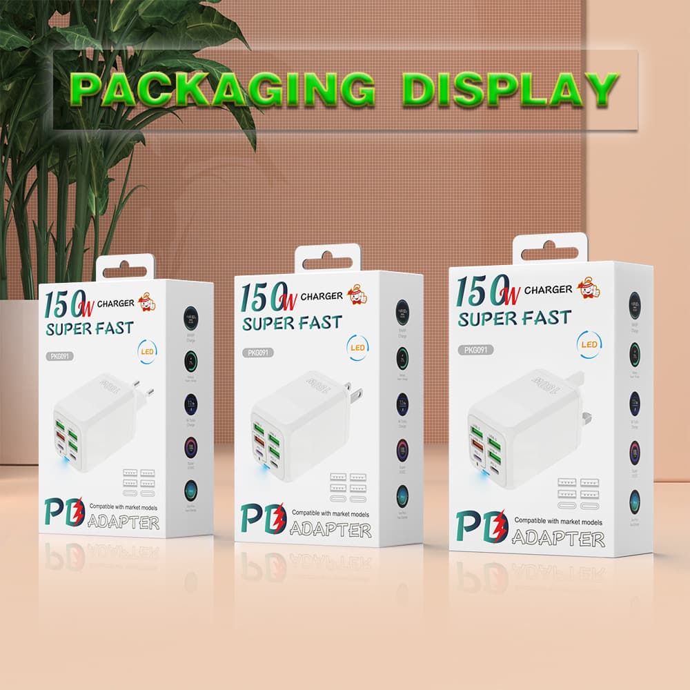 New EU Standard 150W Charger 4 USB-A + 2 PD 6-in-1 Multi-Port Charger 5V 3A