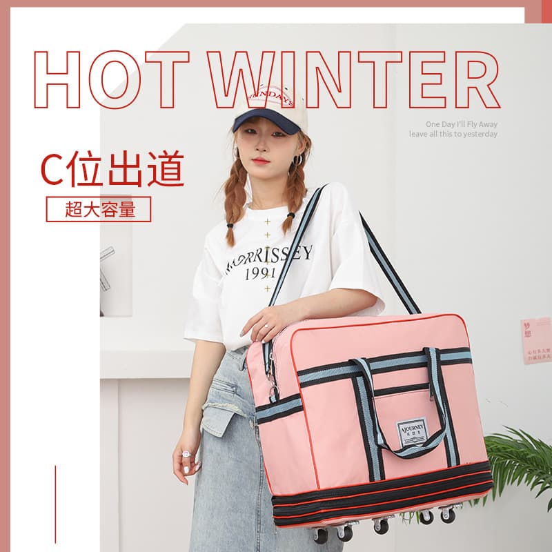 Wheeled Oxford Cloth Luggage with Strap, Large Capacity Travel Bag, Air Check-in Bag, Moving Luggage Bag