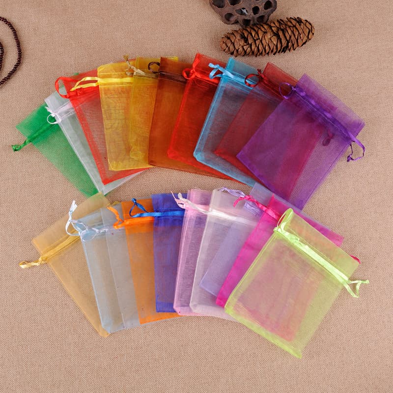 Custom organza drawstring bags for gift jewelry storage, candy bags, factory logo printing