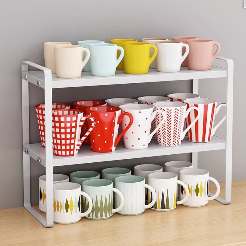 Household cup storage rack, tea cup holder, desktop water cup and mug rack, double-layer organizer.