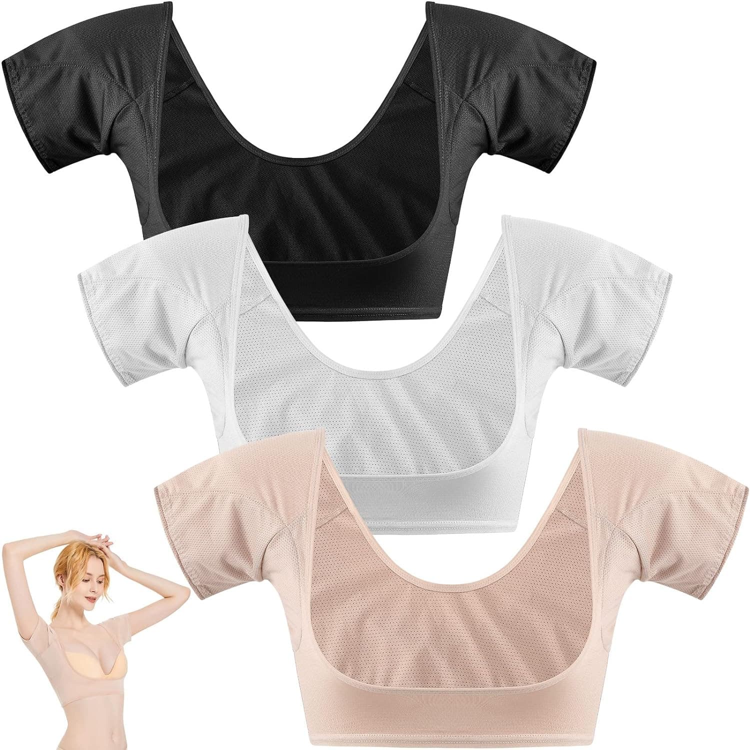 Ready Stock Cross-Border Underarm Sweat-Absorbing Pads Vest Mesh Quick-Dry Short Sleeve Breathable Sweat-Absorbing Anti-Sweat Stain Milk Silk and Mesh