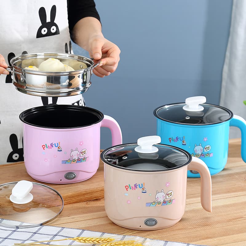 Cartoon Single-Handle Multifunctional Non-Stick Electric Hot Pot for Student Dormitory, Home Use, Mini Steamer Pot for One or Two People