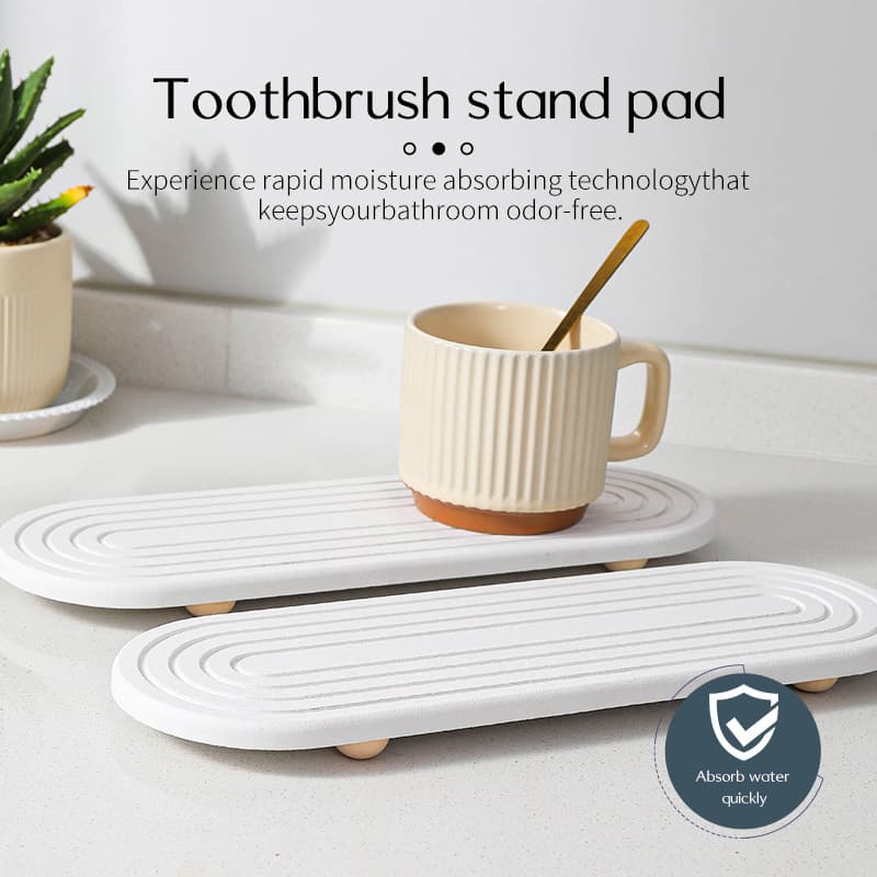 Cross-border Diatomaceous Earth Instant Dry Mat Sink Organizer Drain Cup Mat Bamboo Feet Bathroom Quick-Dry Sink Rack
