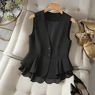 Best-selling European and American cross-border solid color patchwork chiffon button cardigan casual women's versatile vest top independent station foreign trade