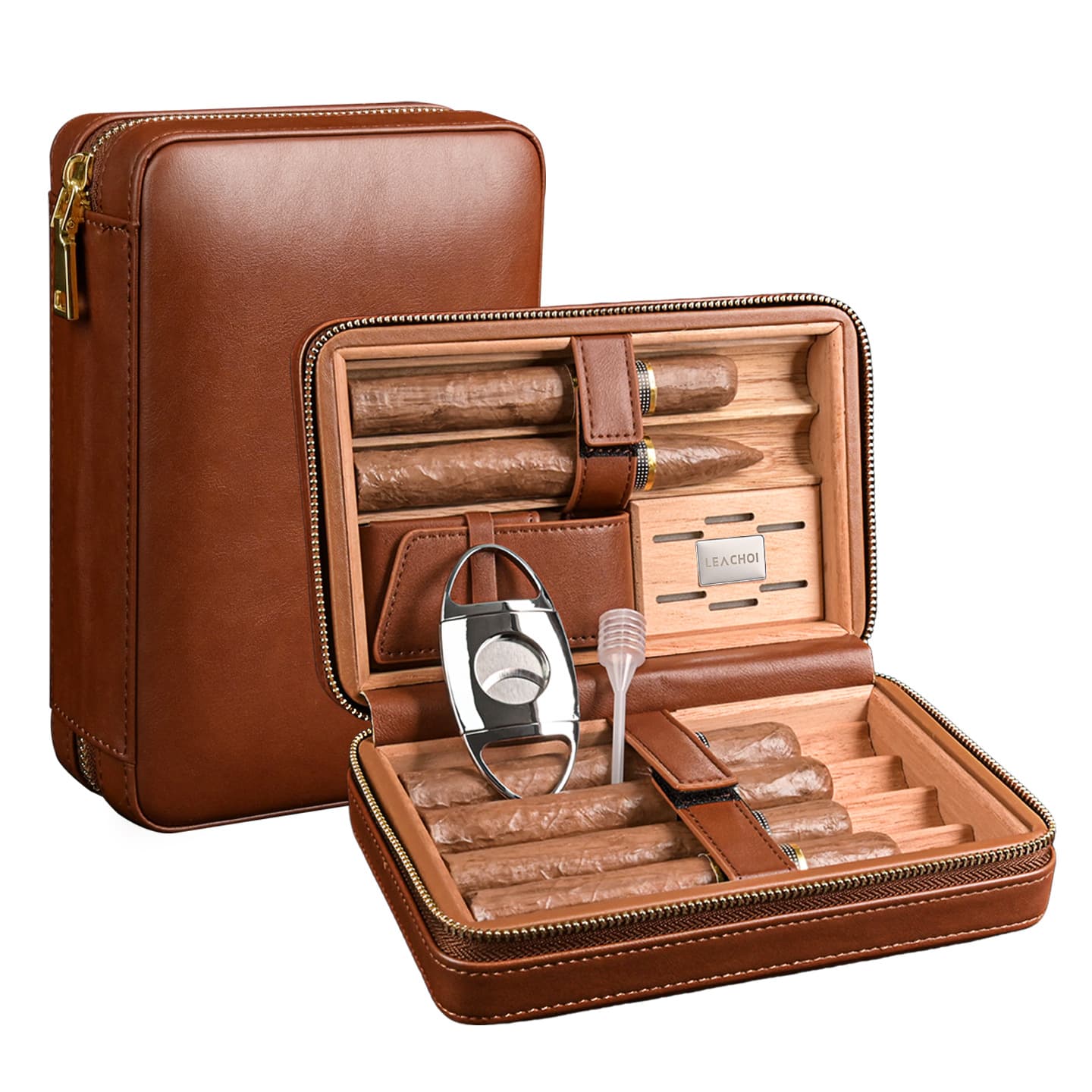 6-Piece Cigar Cutter Lighter Leather Case Multifunctional Portable Cigar Box Set 0765