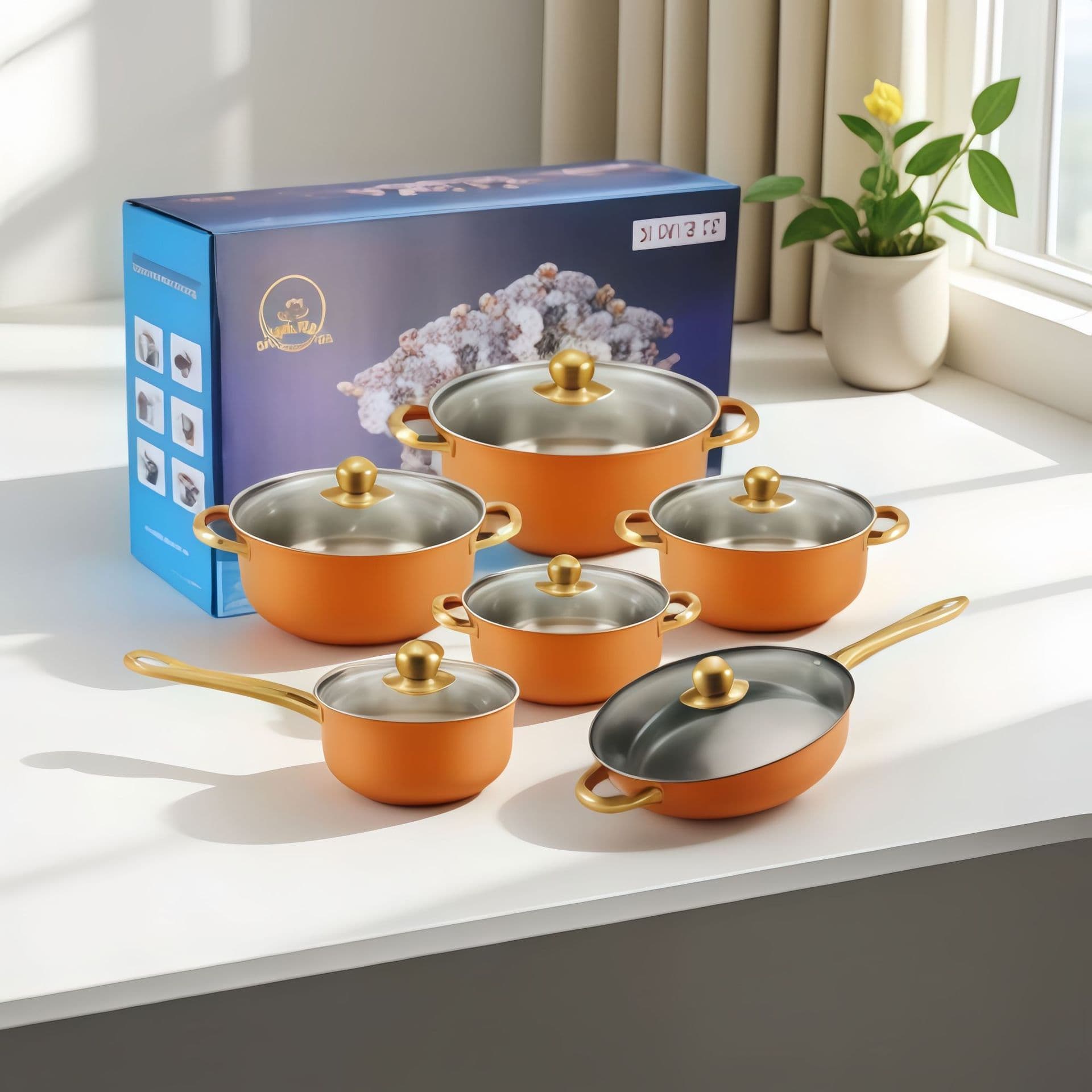 Export cross-border stainless steel pot set colorful 12-piece pot milk pot hot pot stainless steel soup pot steamer gift kitchenware