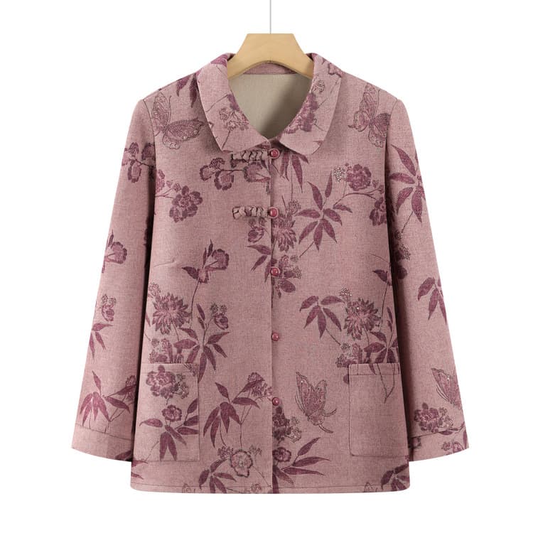 Middle-aged and elderly women's shirts, mother's autumn wear, long-sleeved tops, cardigans, collared coats, thin spring and autumn jackets for grandmothers.
