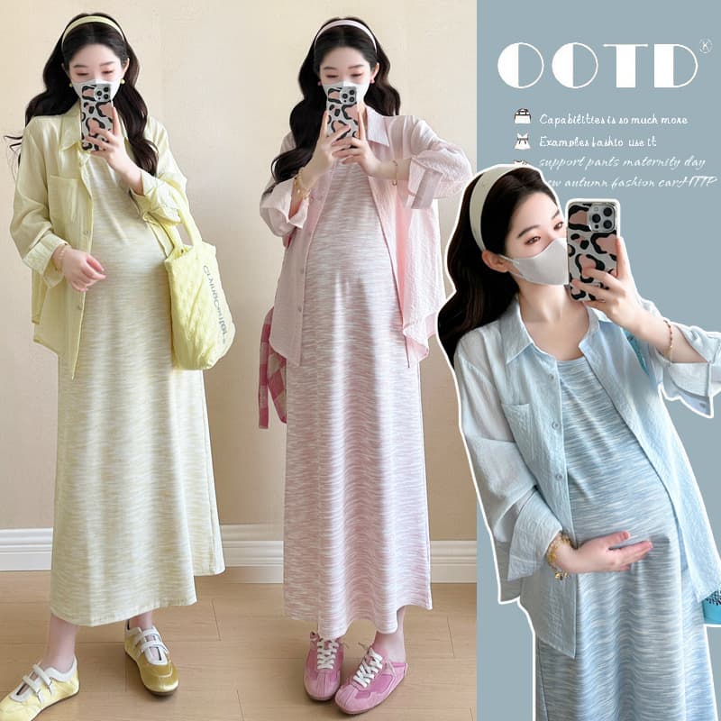2026 Maternity Wear Spring and Summer New Tie-Dye Colorful Vest Dress Thin Sun Protection Shirt Casual Cool Two-Piece Set