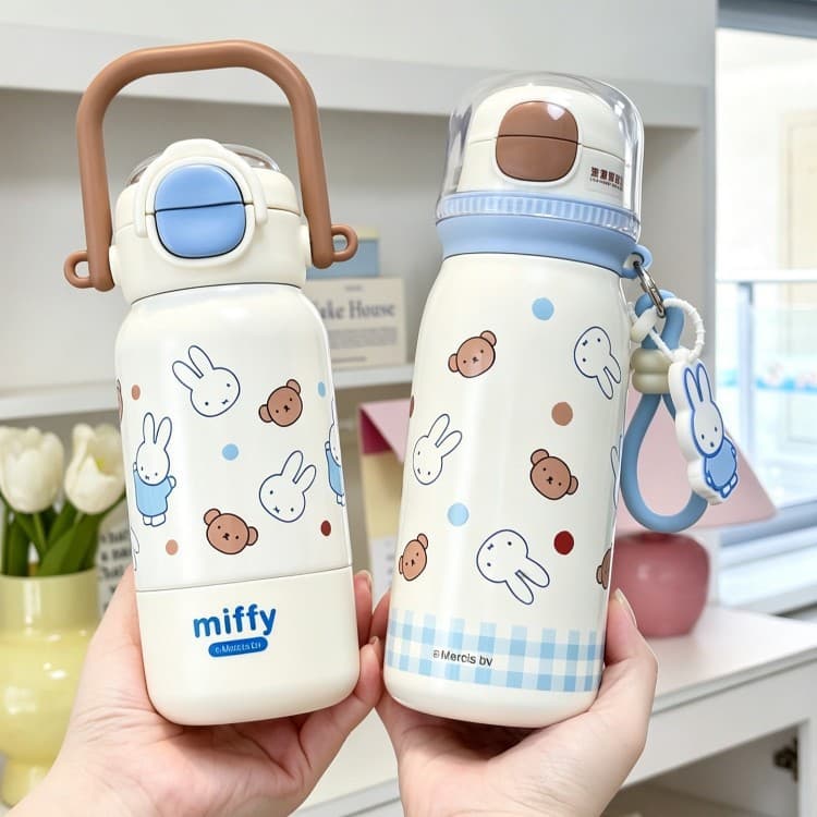 High-appearance Miffy Cartoon Kids Insulated Cup, Office Coffee Straw Bottle for Women, Large Capacity Water Bottle for Students