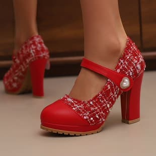 2024 New Spring High Heel Round Toe 33-43 Large Size Chanel-style Wool Blend Cutout Flats