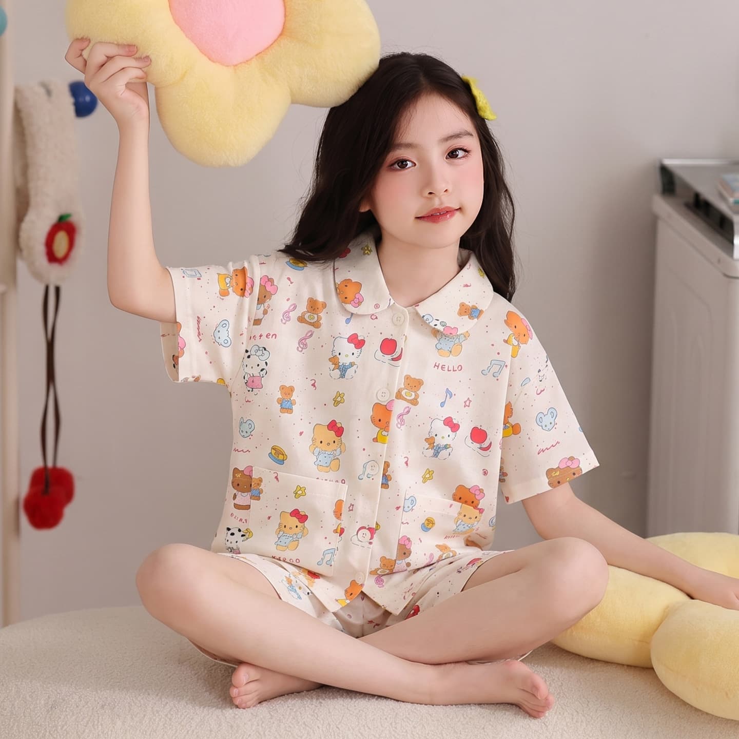 Pajamas for girls, mothers, short-sleeved pants, pure cotton gauze, thin summer style home mother-daughter parent-child outfit, dropshipping