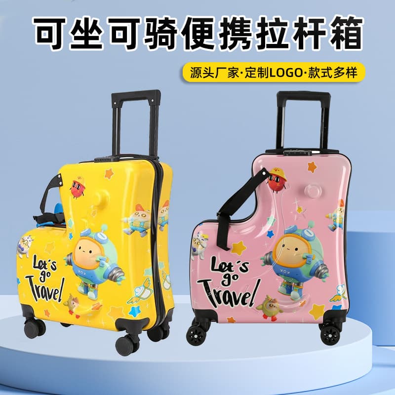 Children's Luggage, Ride-On Cartoon Cute Student Suitcase with Password Lock, Large Capacity Travel Case