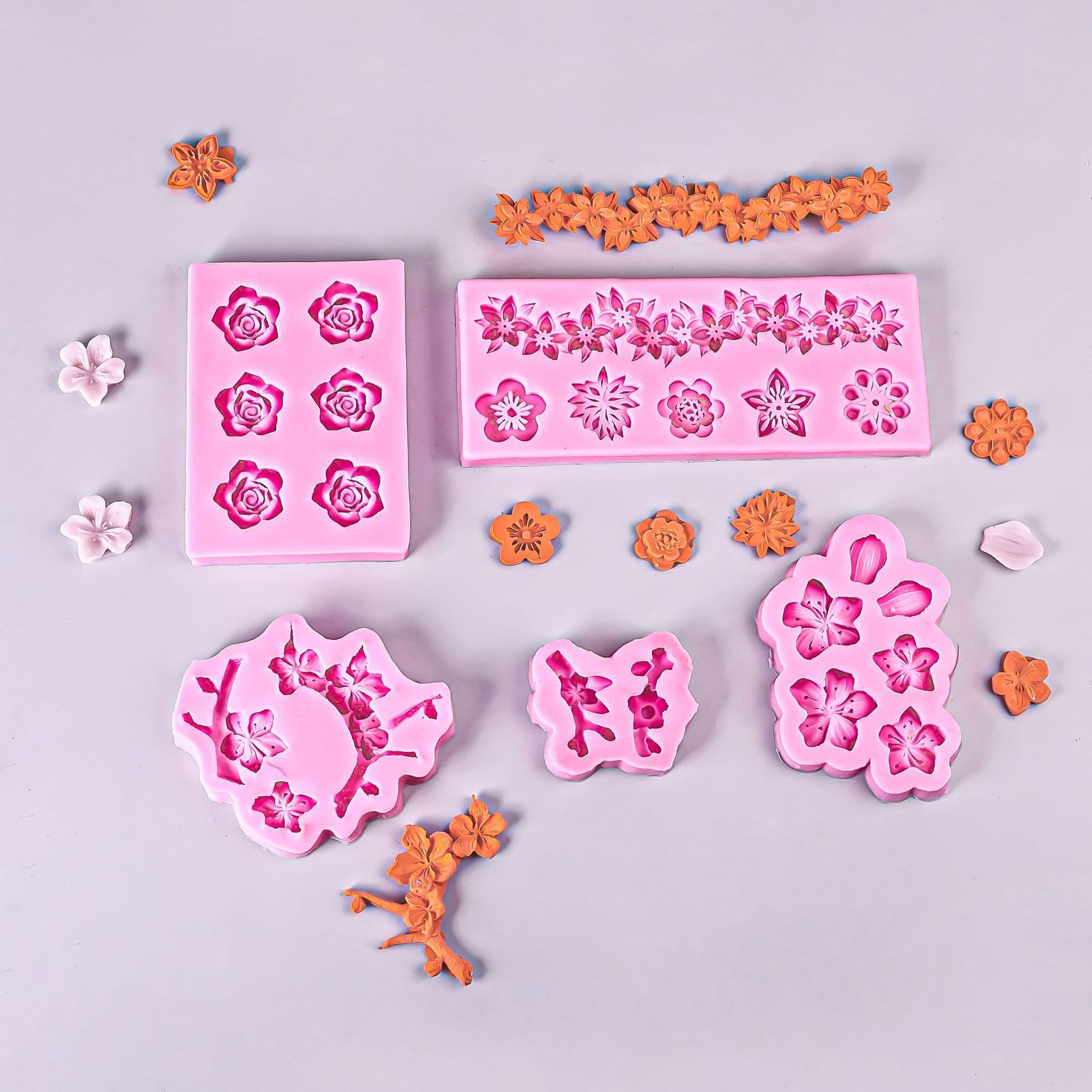 Various Types of Branch-Shaped Plum Blossom Fondant Silicone Molds, Chocolate Decoration Cake Baking Clay Molds