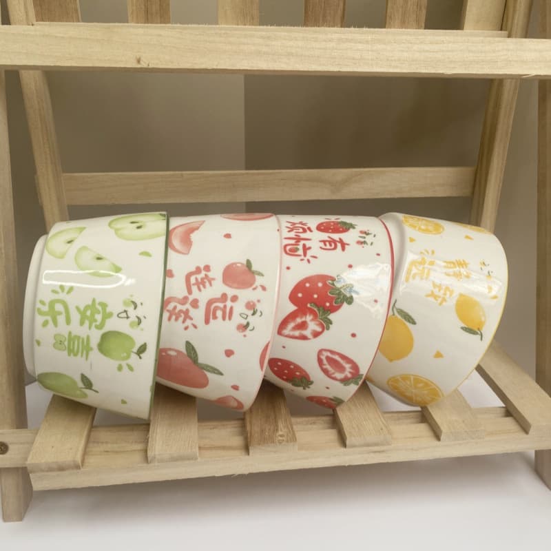 Four-Piece Fruit Bowl Rice Bowl Ceramic Dining Bowl Home New High-Appearance Internet-Famous Underglaze Color Microwave