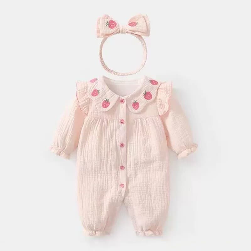 Baby spring and autumn one-piece clothes for newborn girls, super cute princess, stylish and stylish, double-layered harem for going out for 100 days after full moon