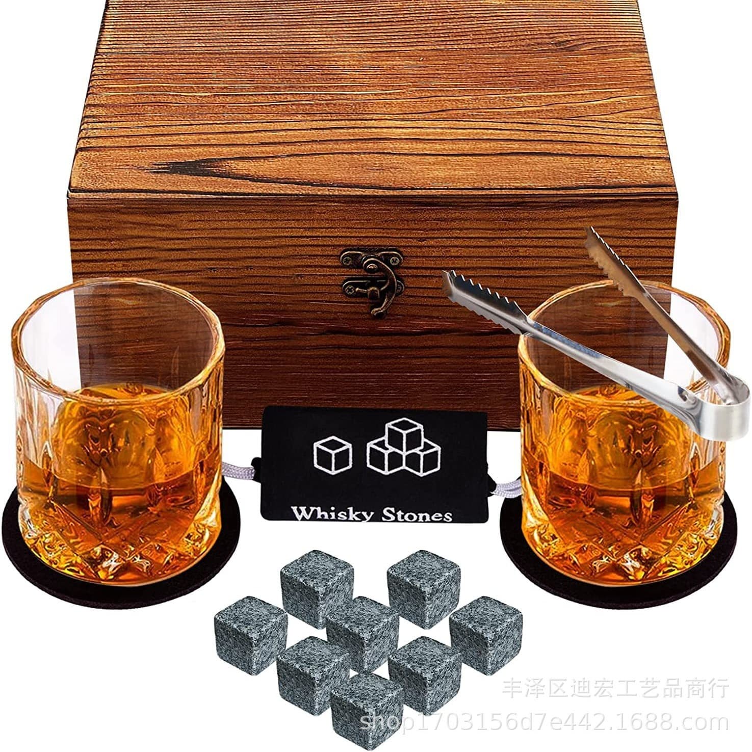 Whisky Stone Gift Set, Natural Ice Wine Stone Glasses and Wooden Box Set, Amazon Cross-border E-commerce