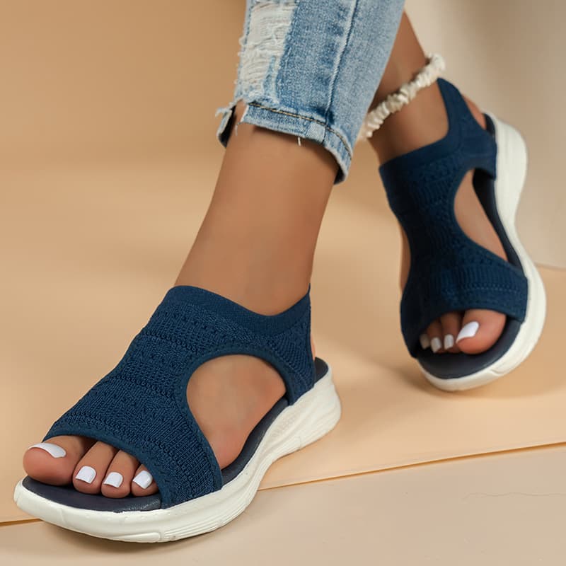 In Stock Cross-Border Women's Sandals 2025 Autumn Summer Mesh Thick Sole Slip-On Fish Mouth Flyknit Casual Sports Plus Size Shoes