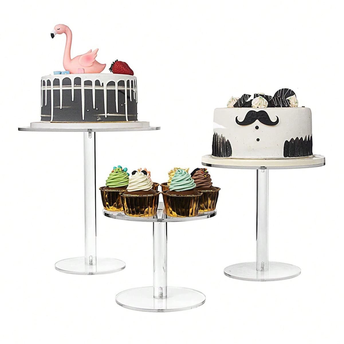 Item 536 3pcs Acrylic Cake Stand Transparent Round Tower Dessert Tray Multi-layer Plastic Fruit Stand