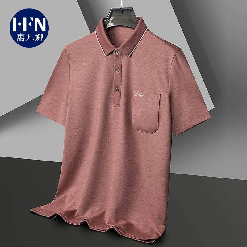2025 summer half-sleeved t-shirt men's lapel plus size bottoming shirt fat guy sports casual polo shirt