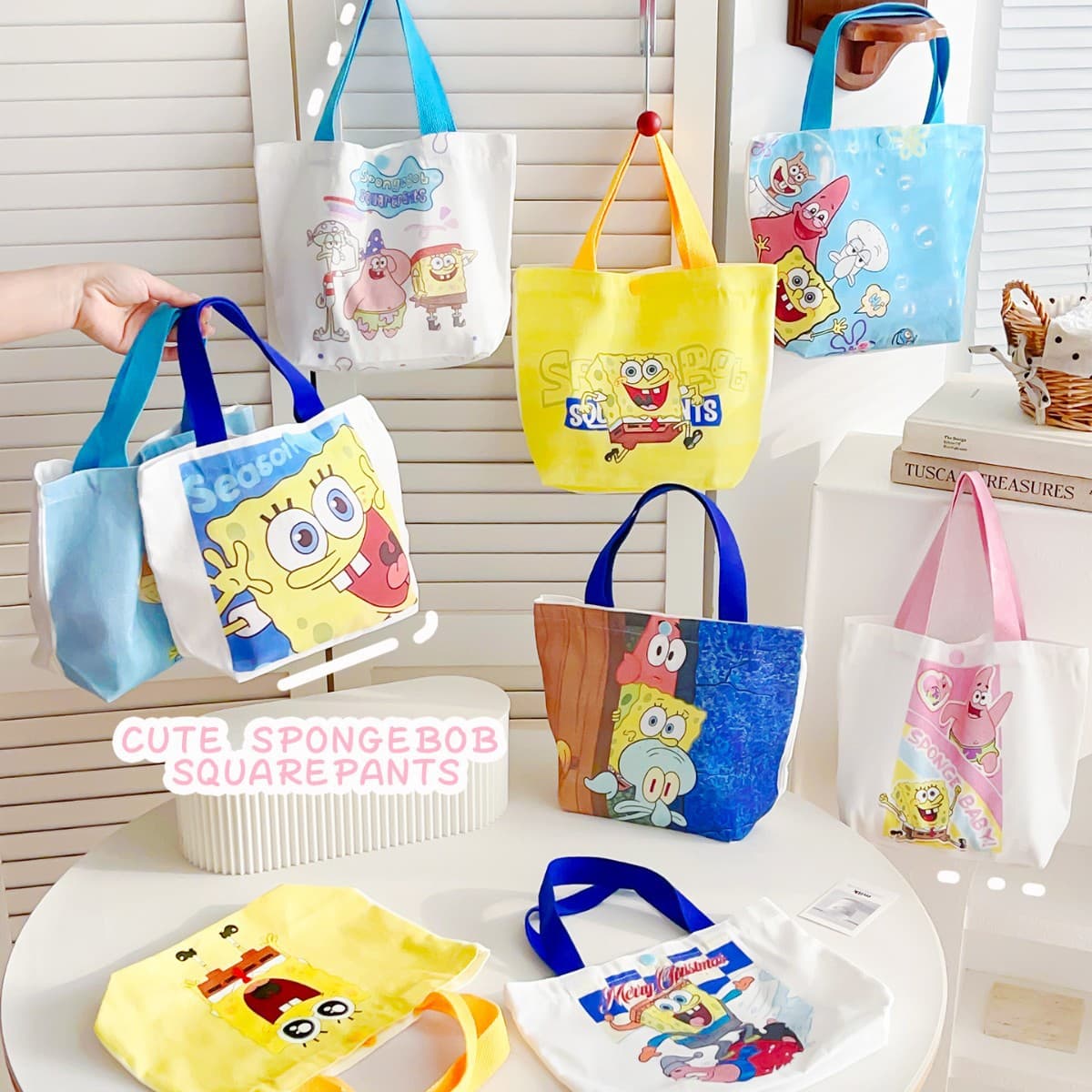 SpongeBob SquarePants New Canvas Bag Kindergarten School Opening Gift Bag Full Moon Birthday Party Favor Bag