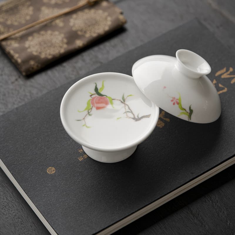 Hand-Painted Peach High Foot Lid Rest, Chinese Ceramic Zero Accessories Purple Clay Pot Holder, Home Use Kung Fu Tea Set Tea Play Ornament