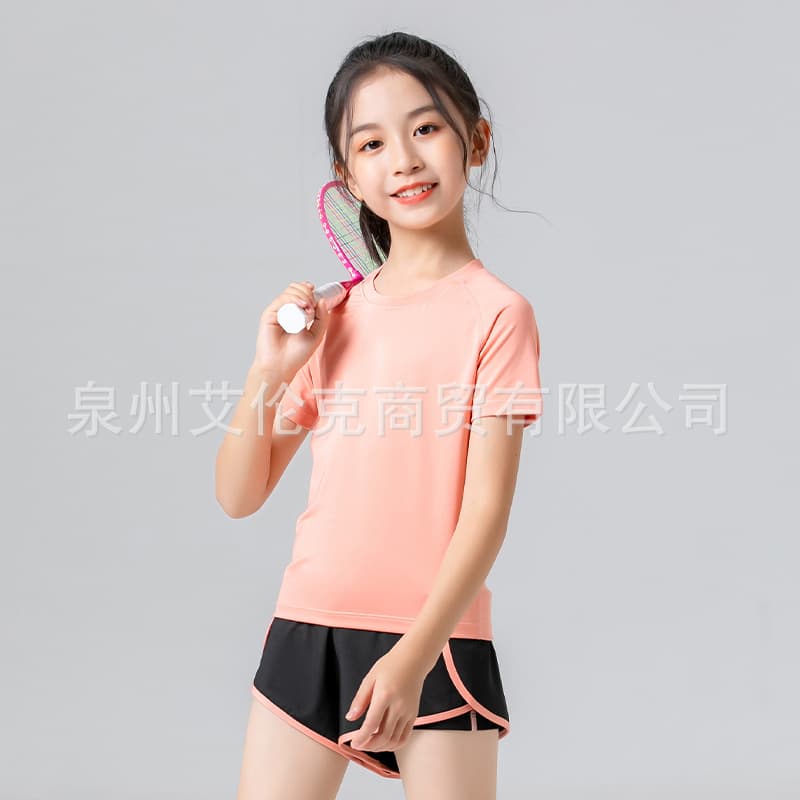 Summer New Girls Yoga Wear Kids Running Stretch Quick-Dry T-Shirt Sportswear Big Kids Fitness Wear Girls