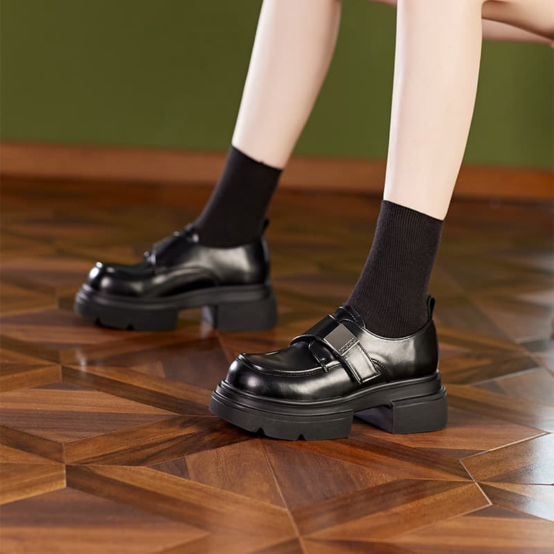 Women's small-sized platform loafers, 2025 spring new style British style loafers, height-increasing casual shoes.