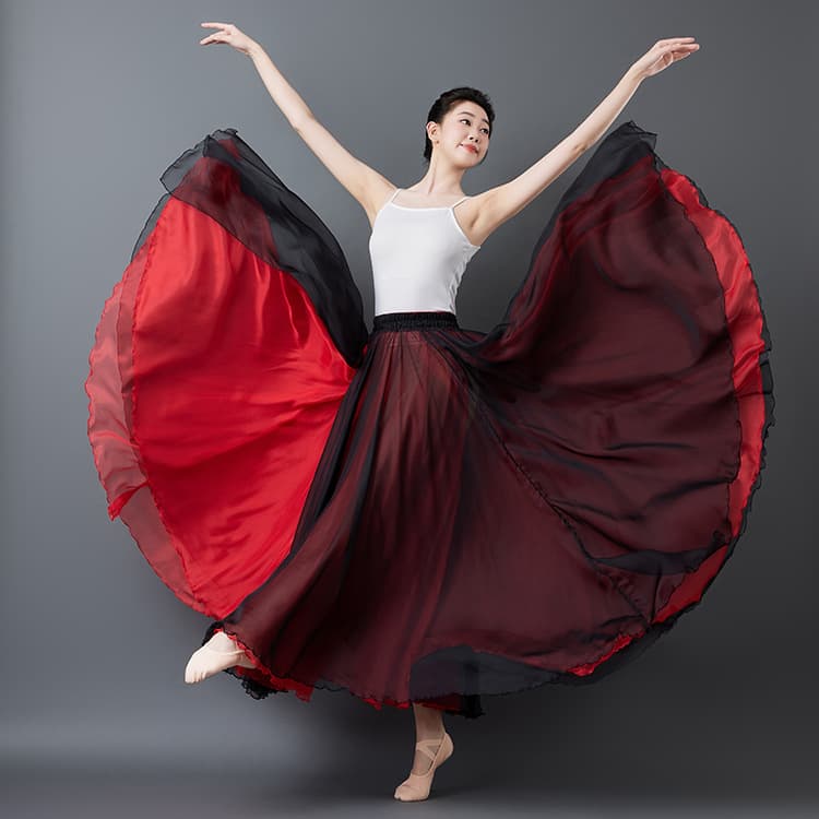 900-degree double-layer flowing Tencel maxi skirt, Chinese-style long dance skirt.