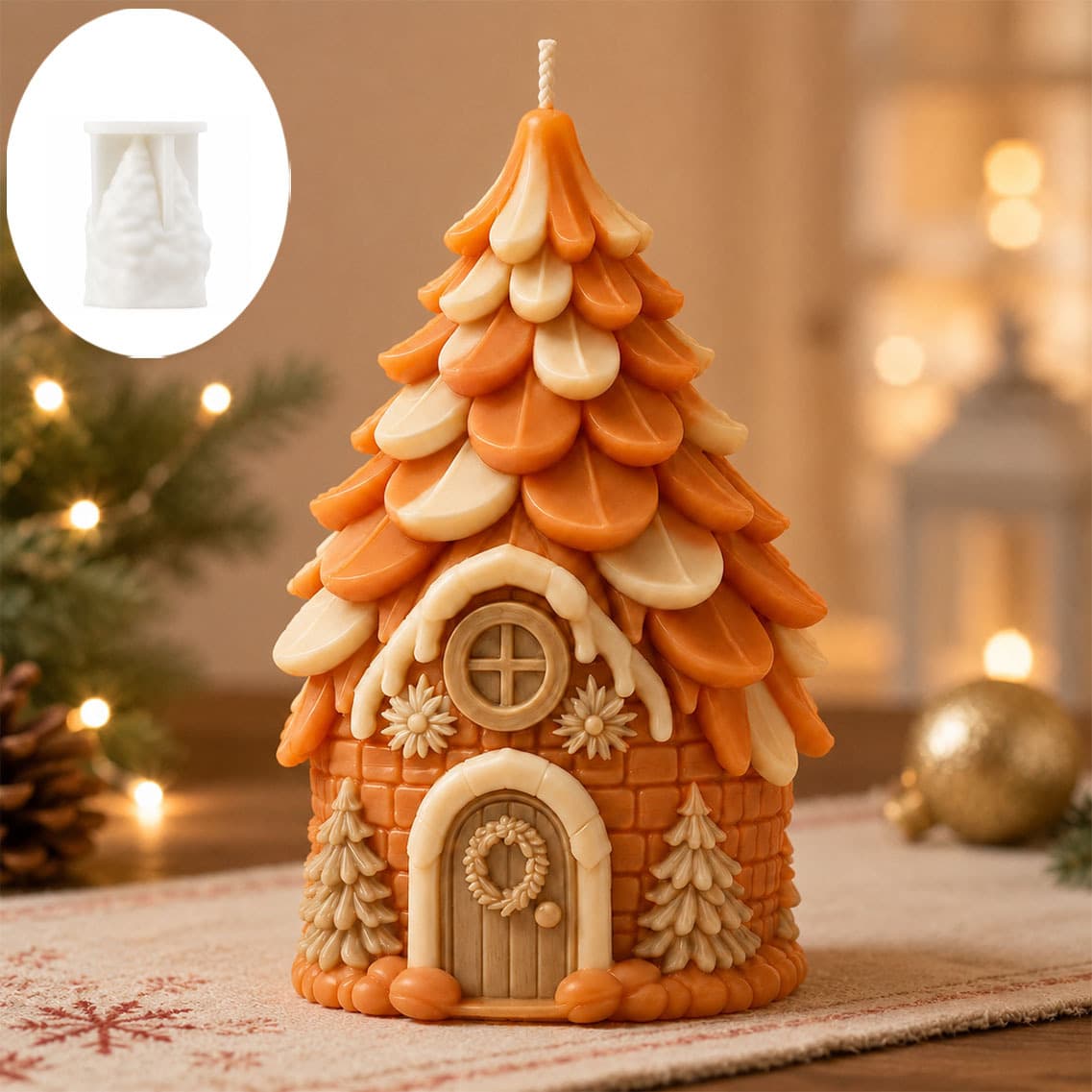 Cross-border pine cone house candle mold diy pine cone house scented candle plaster ornament silicone abrasive tool